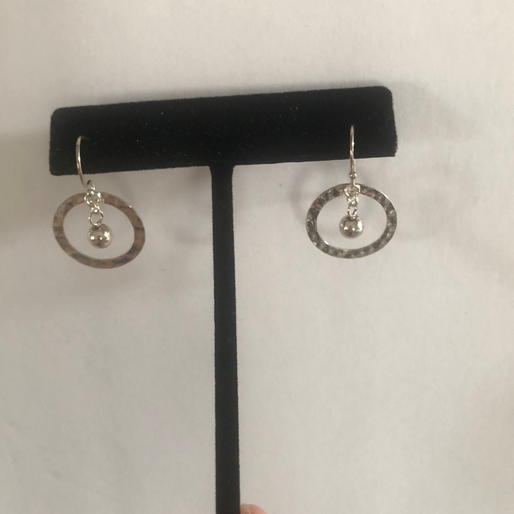 Handmade sterling hammered open disk bead earrings